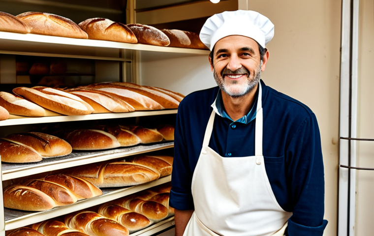 A Parisian Baker in a Traditional Boulangerie**
"A friendly Parisian baker, fully clothed in a clean white apron and baker's hat, stands proudly in his traditional boulangerie. Loaves of crusty bread (baguettes, pain de campagne) are displayed on wooden shelves behind him. Soft, warm light fills the scene. safe for work, appropriate content, fully clothed, professional, perfect anatomy, natural pose, high resolution, photography, modest attire."
**