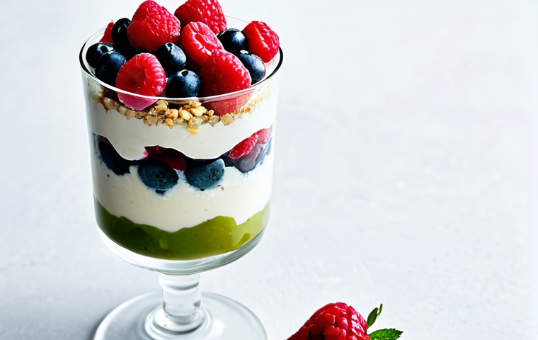 디저트 칼로리 비교 - **Prompt for Verrine fraîcheur aux fruits rouges et crème de coco:**
"A visually stunning and fr...