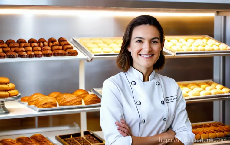 베이킹 소프트웨어 - **Prompt 1: The Modern Pastry Chef's Tranquil Control**
"A female pastry chef, in her early 30s,...