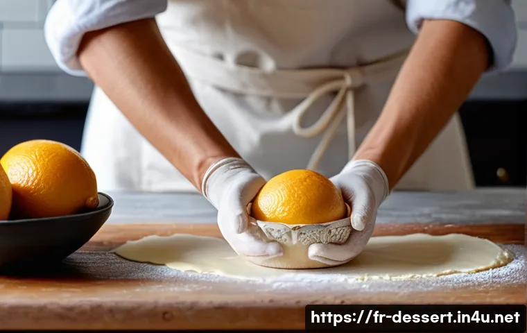 달콤한 베이킹 레시피 - A beautifully arranged French pastry kitchen scene featuring a baker&rsquo;s hands gently rolling out p&acirc;te...