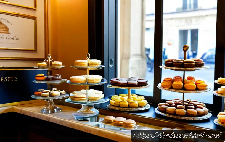 디저트 가격 트렌드 - Photorealistic French pâtisserie counter displaying a clear comparison of elegant individual dessert...