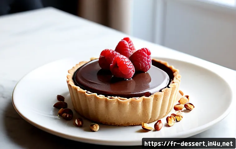 Home 17 비건 디저트 - Photorealistic French vegan dessert café scene, elegant individual chocolate mousse tart topped with...